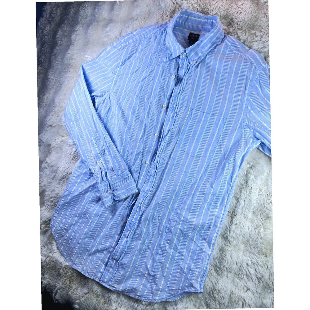 J.CREW Mens M Blue/White Striped Long Sleeve Button-Down Button-Up Cotton. A27